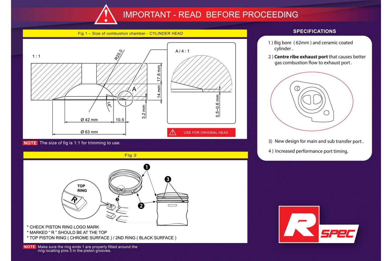 UMA Racing 62mm (165cc) Big Bore Cylinder Kit Yamaha 125z/Z125